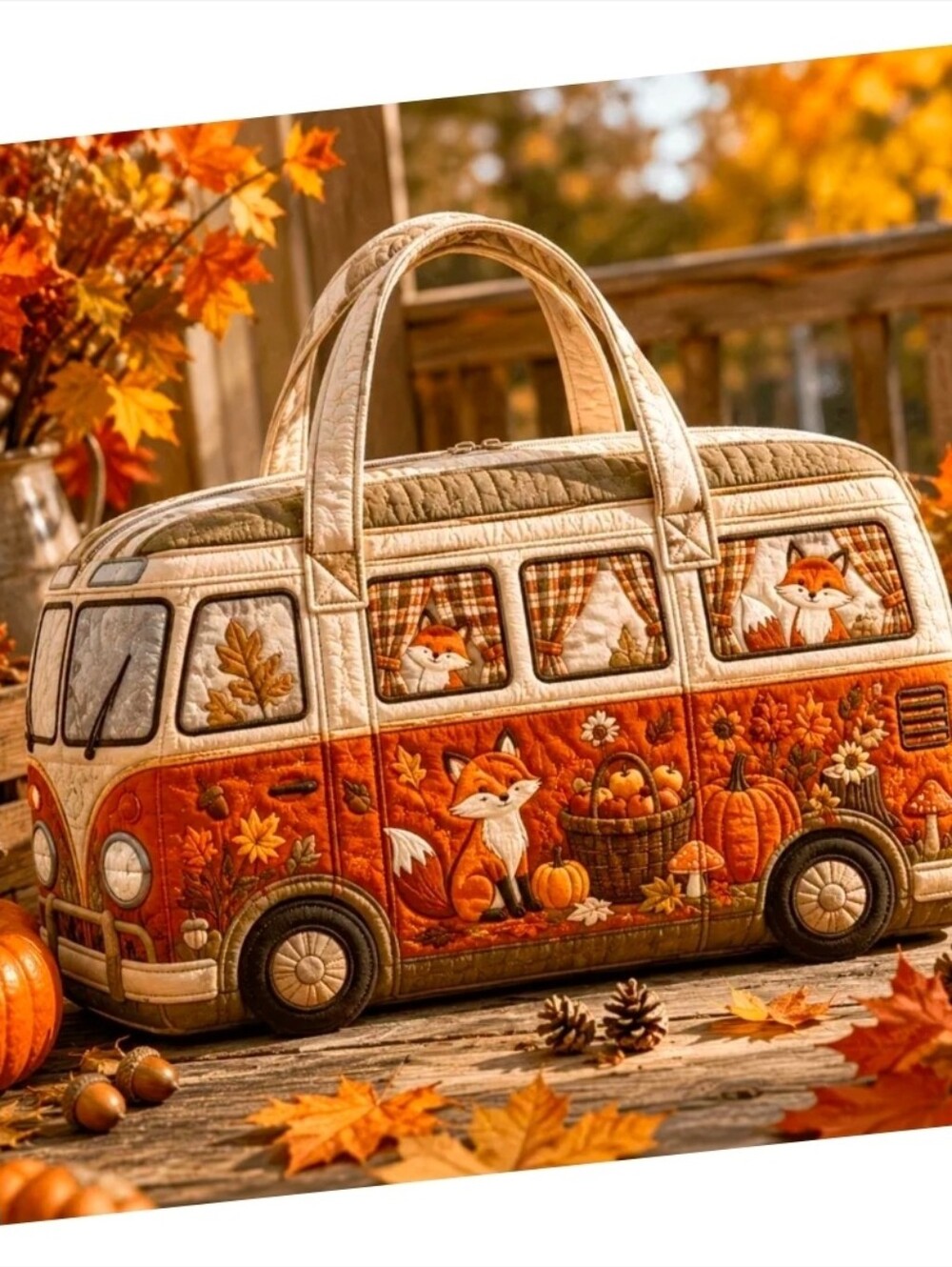 Quilted Fox Camper Fall Autumn Travel Bag Tote NEW. Tote, Gym, Pilates, Yoga Bag